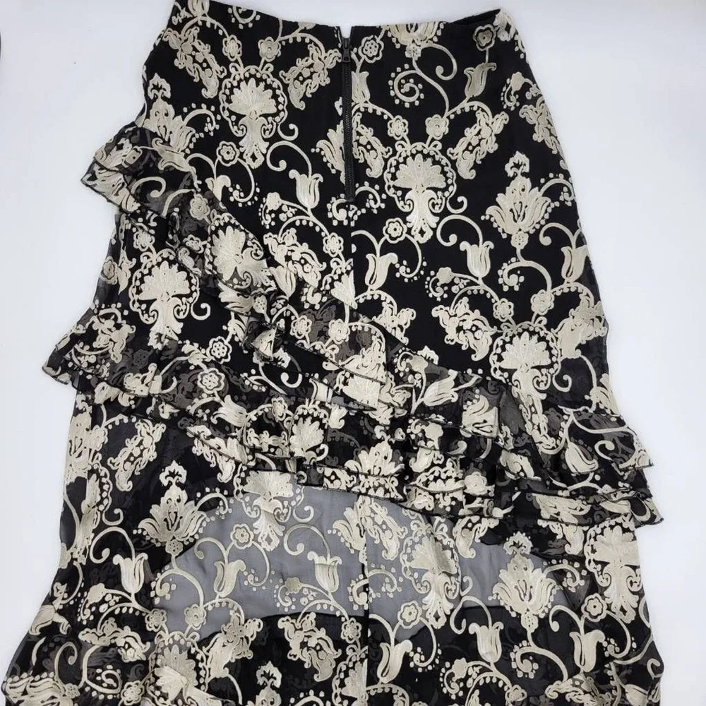 Alice + Olivia Womens Sasha Asymmetric Tiered Ruffled Skirt Gray Floral 10